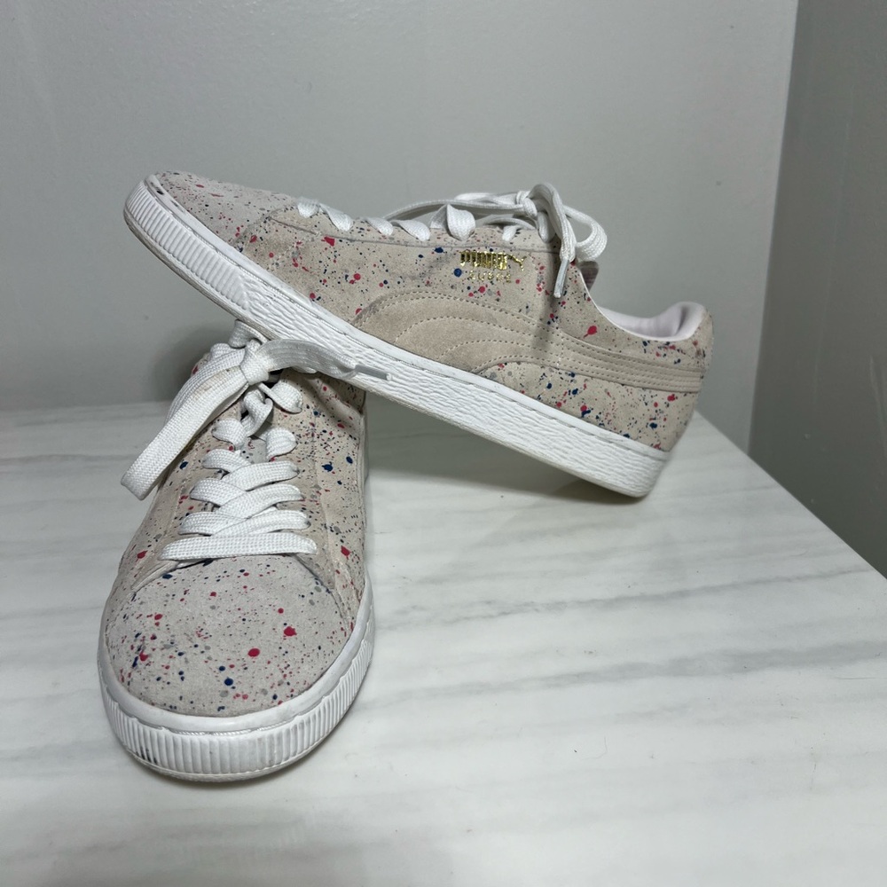 Puma Men's Natural Paint Splatter Sneakers‎ Suede Classic Allo Gray Size 8.5
